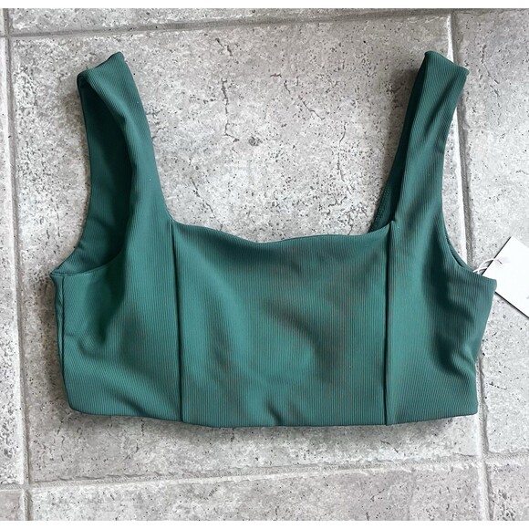 Wilo Sz Large Ribbed Emerald Green Athletic Stretch Sports Bra Removable Pad NWT - Picture 1 of 5